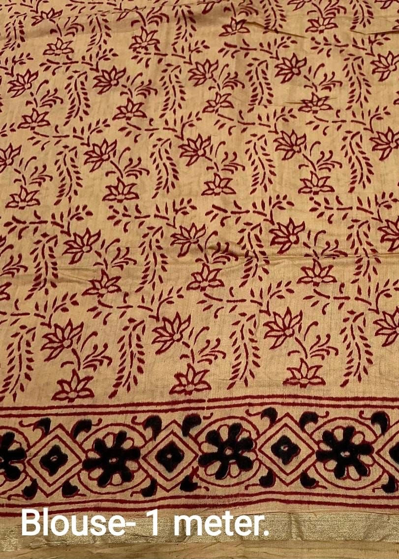 Pure chanderi hand block ajrakh saree.