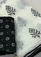 Crush white and black embroidery saree.
