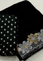 Black satin chiffon saree.