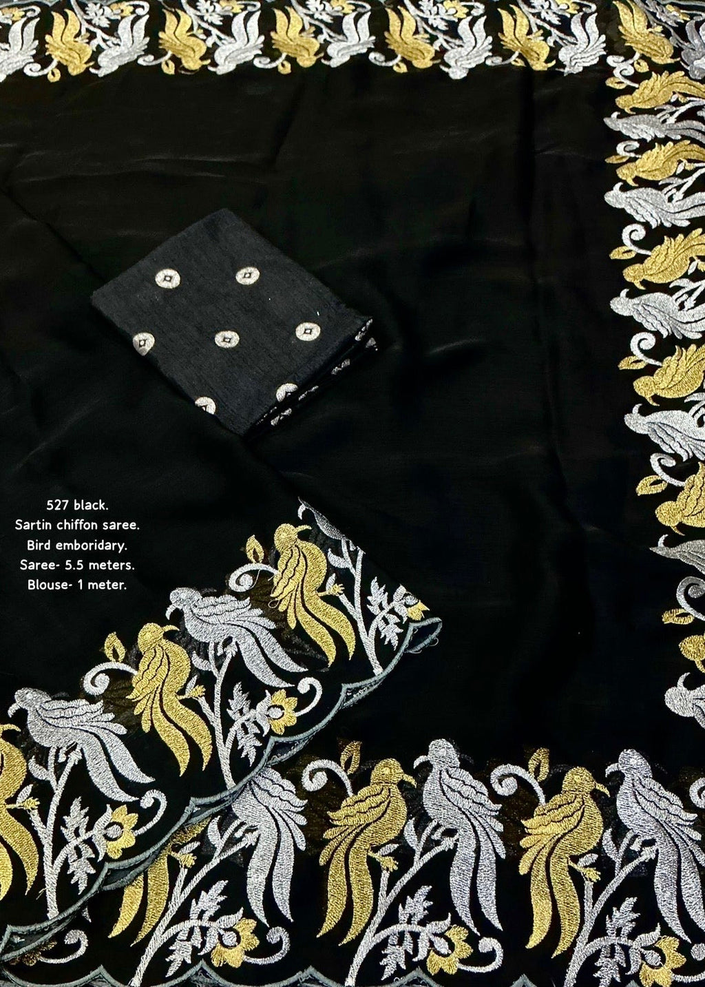 Black chiffon satin saree.