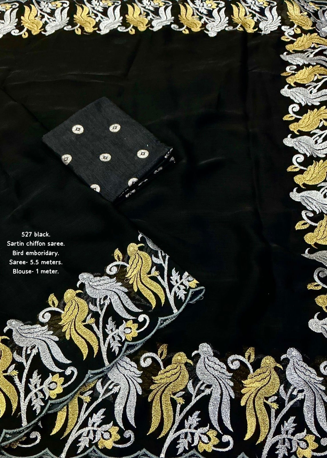 Black chiffon satin saree.