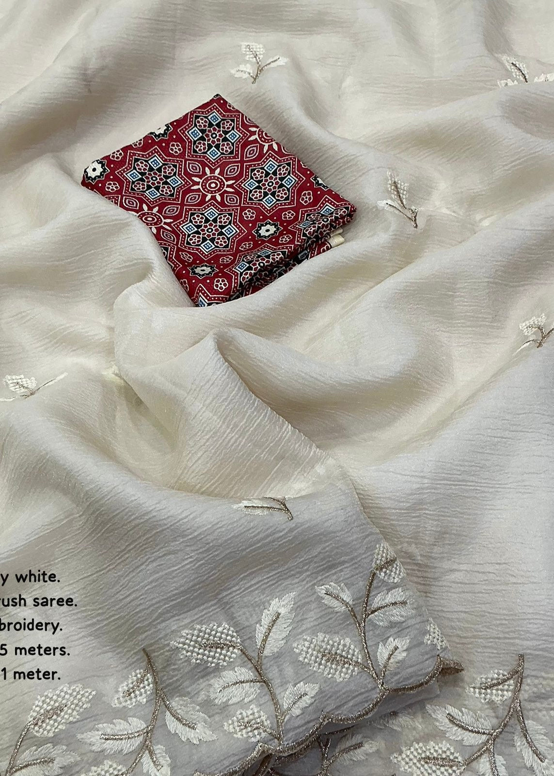 Ivory white crush saree.