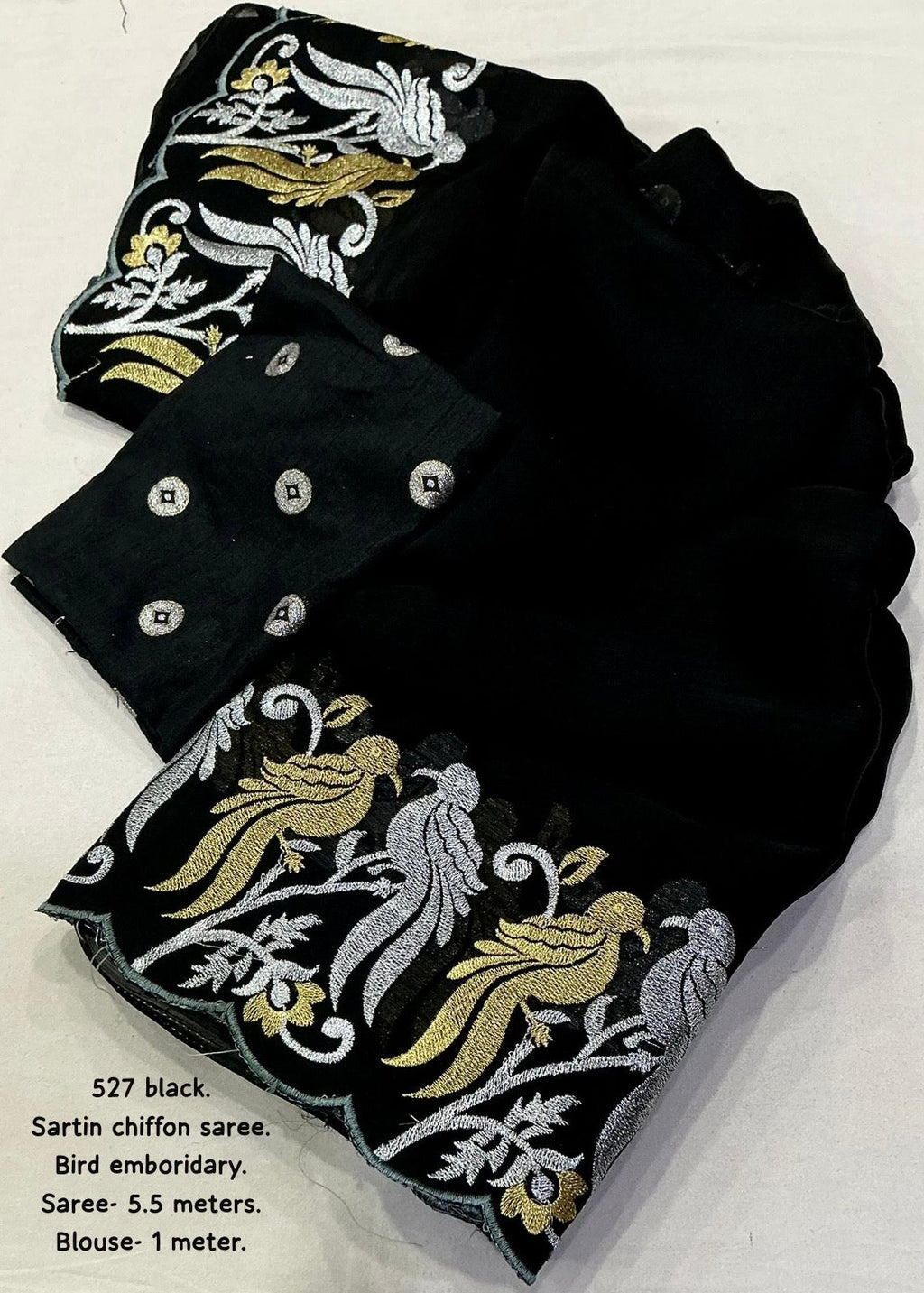 Black chiffon satin saree.