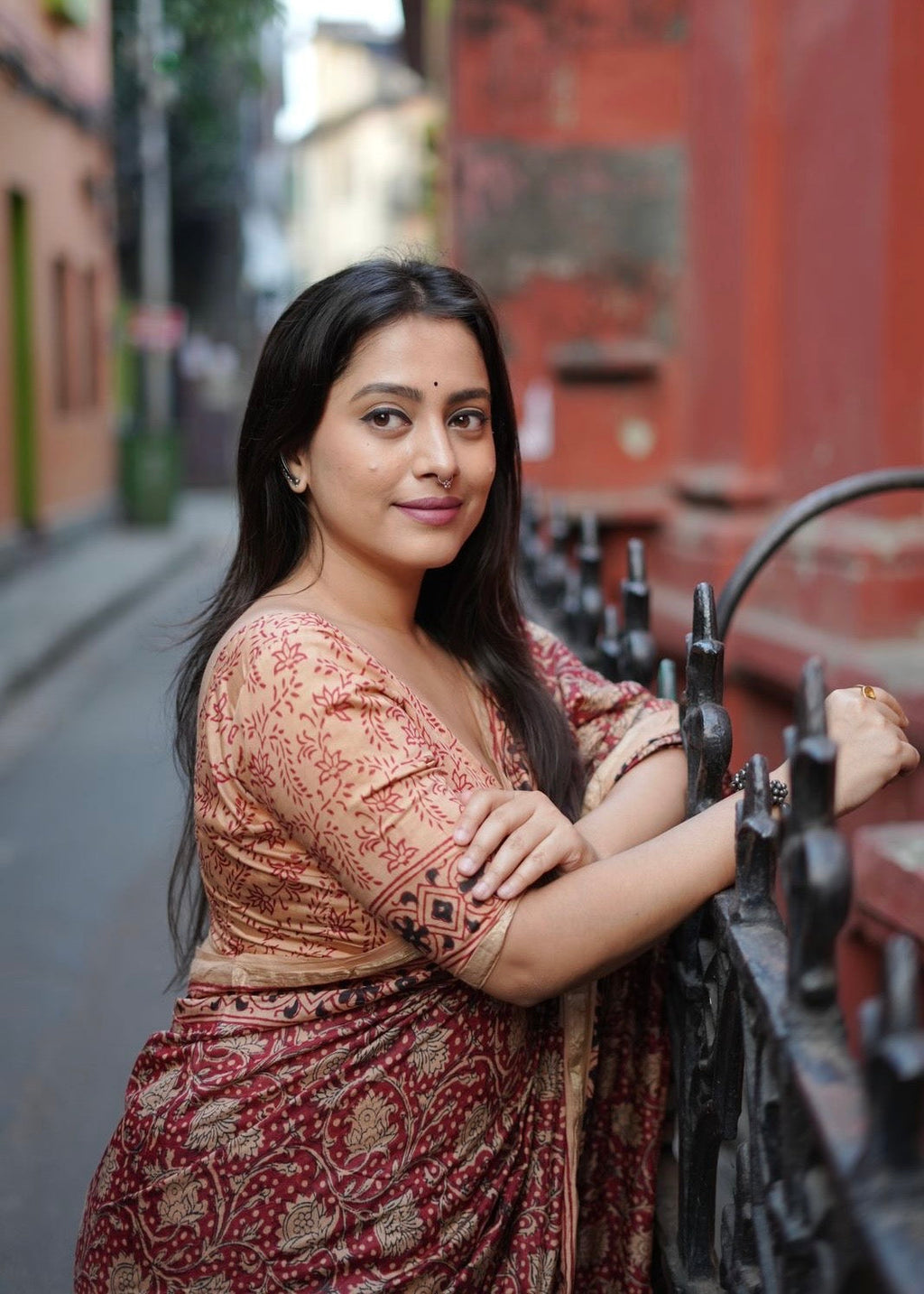 Pure chanderi hand block ajrakh saree.