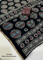 Black poly ajrakh cotton saree.