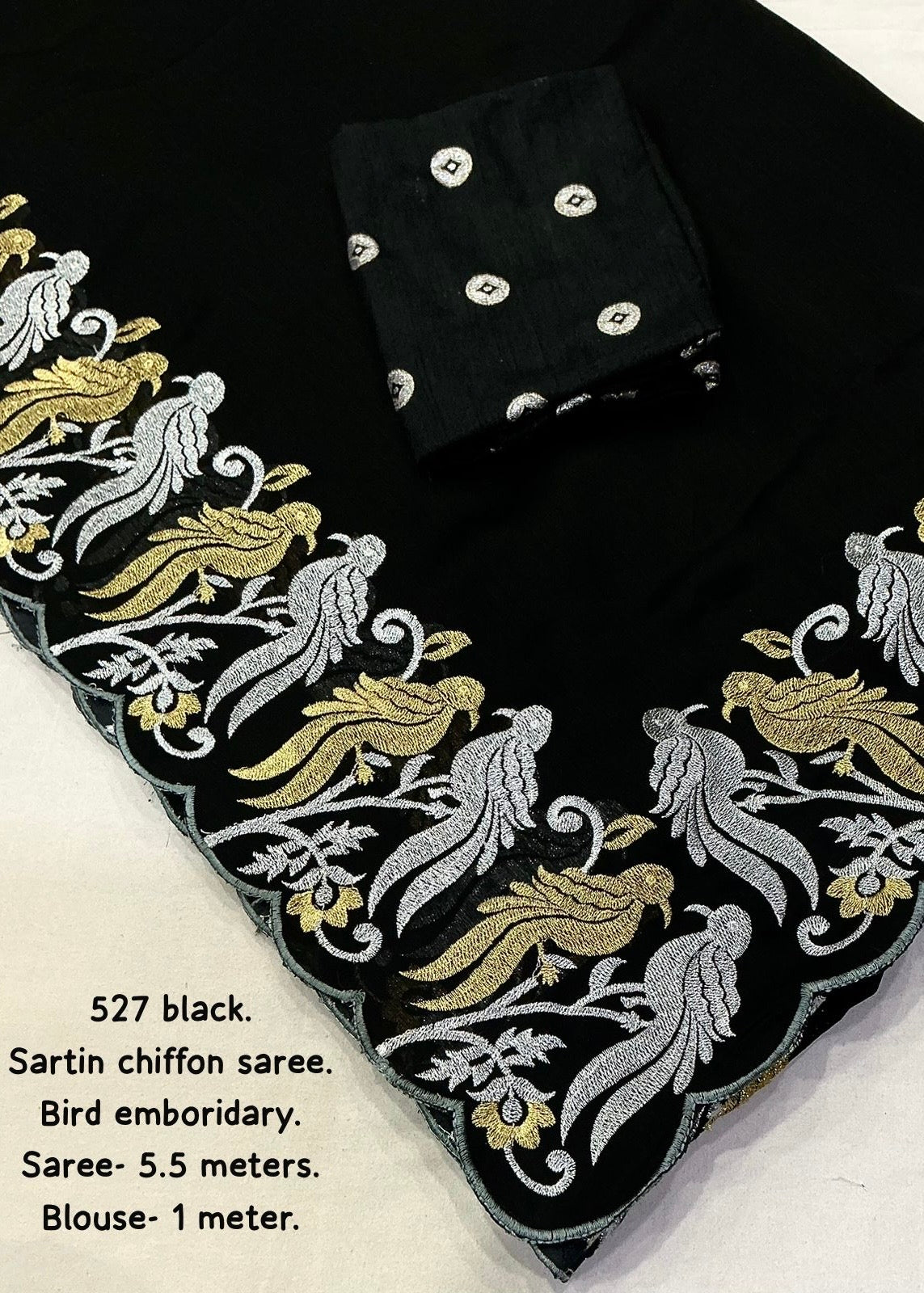 Black chiffon satin saree.