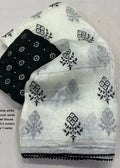 Crush white and black embroidery saree.