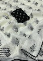 Crush white and black embroidery saree.