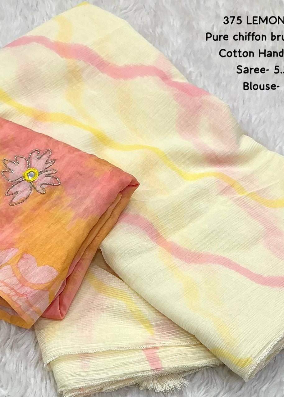 Pure chiffon hand painted saree.