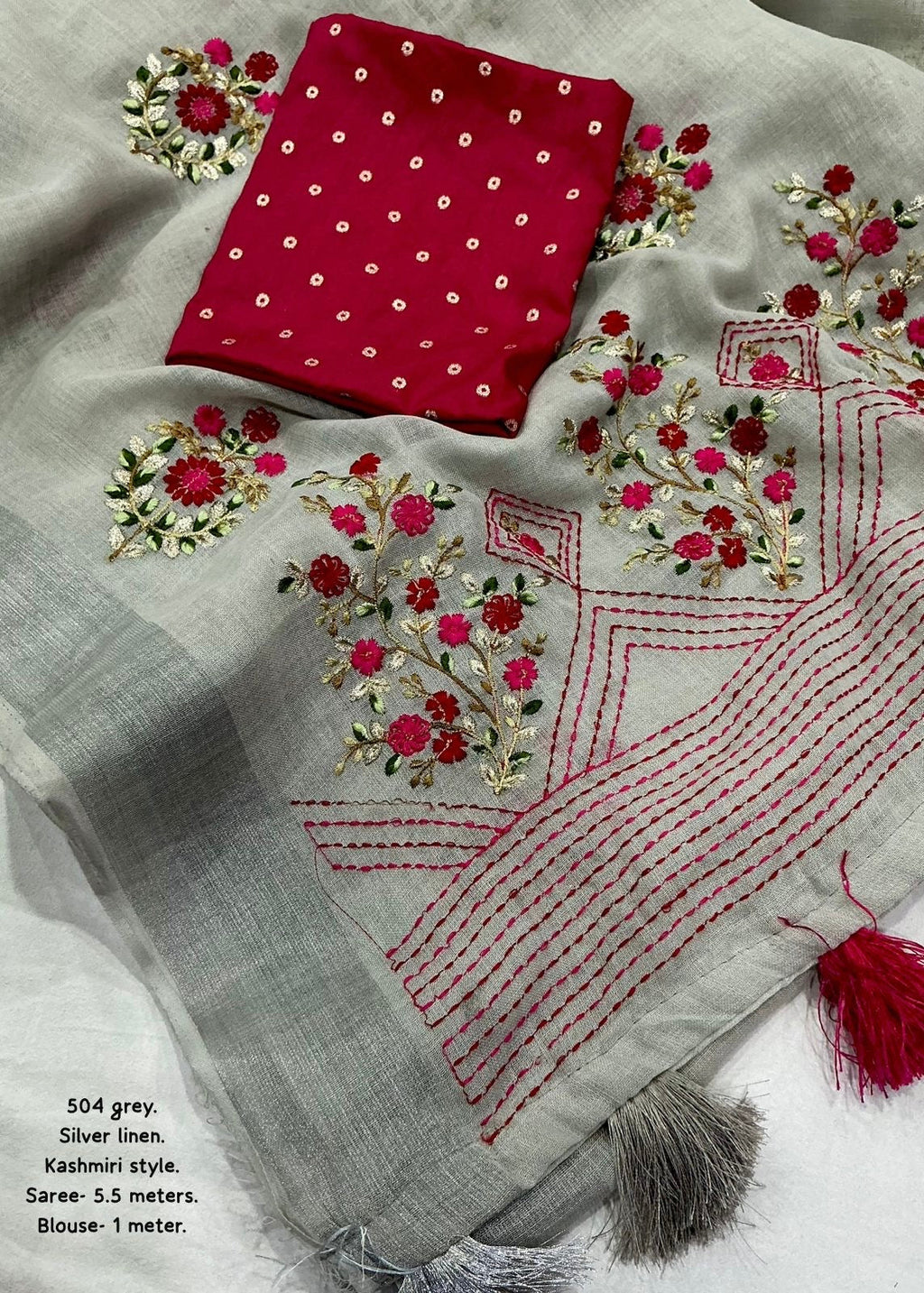 Kashmiri style linen embroidery saree.