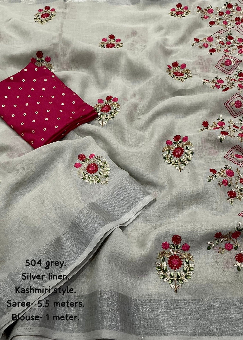 Kashmiri style linen embroidery saree.
