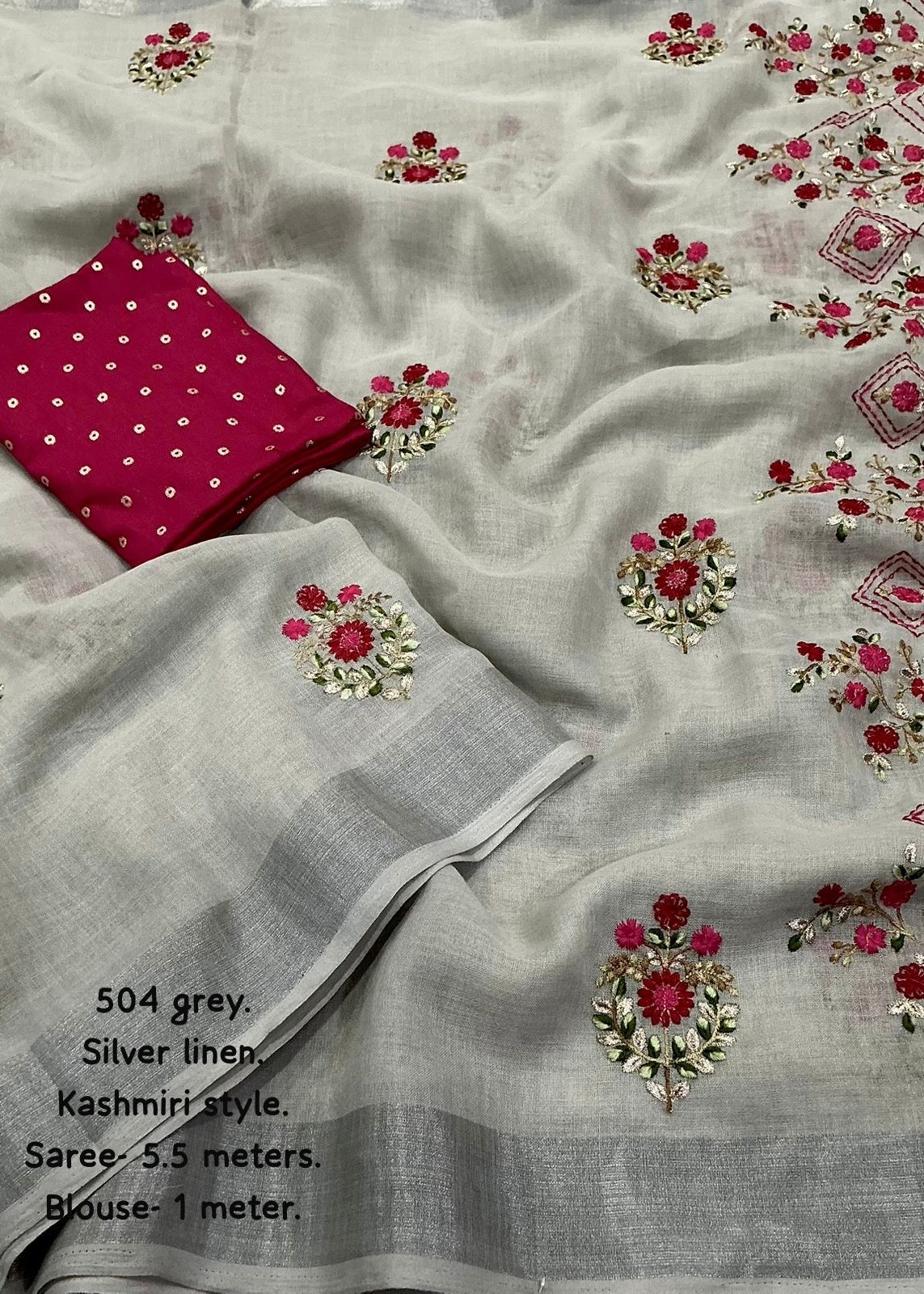 Kashmiri style linen embroidery saree.