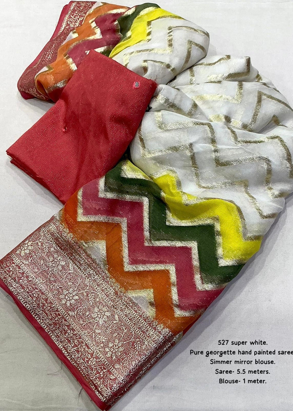 Pure georgette hand painted saree.