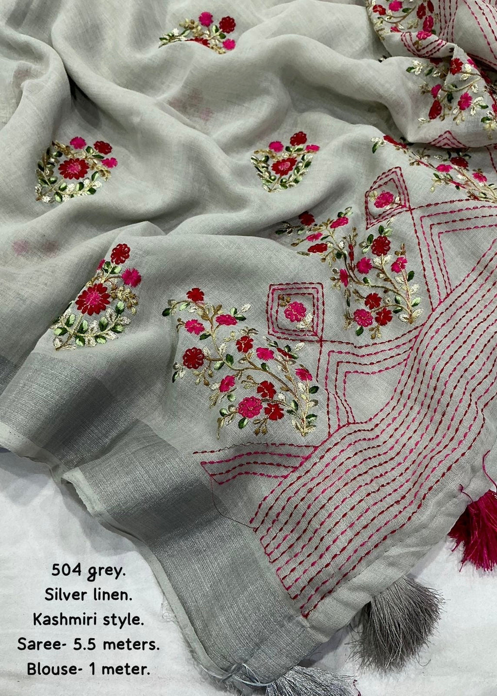 Kashmiri style linen embroidery saree.