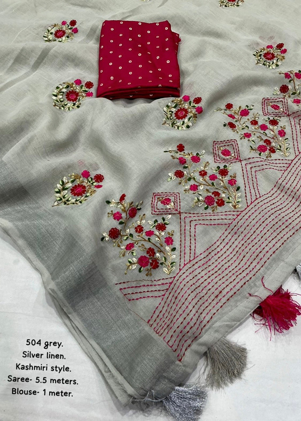 Kashmiri style linen embroidery saree.
