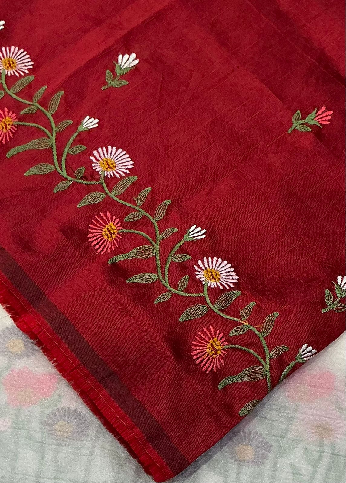 Off white crush emboridery saree.