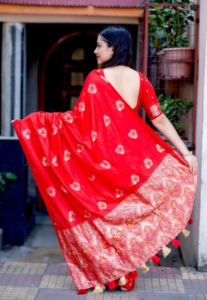 Sindoor red pure georgette crape saree.