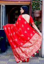 Sindoor red pure georgette crape saree.