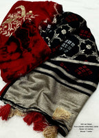 Black red embroidery saree.
