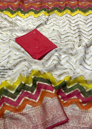 Pure georgette hand painted saree.