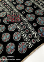 Black poly ajrakh cotton saree.