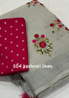 Kashmiri style linen embroidery saree.
