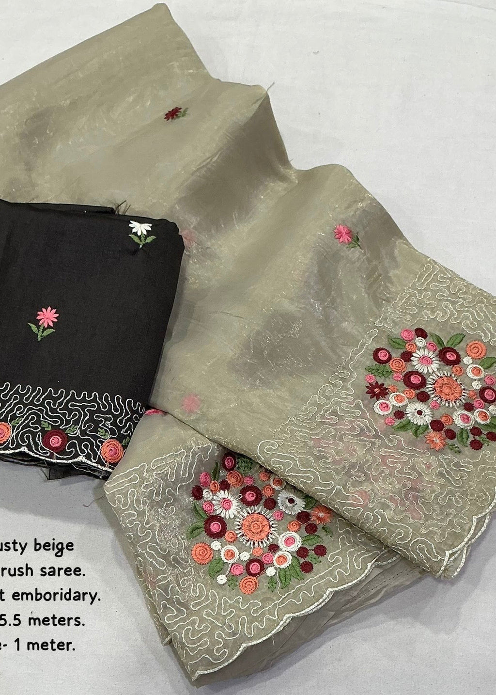 Paper crush beige embroidery saree.
