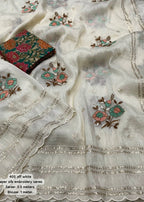 Paper crush white embroidery saree.