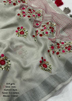 Kashmiri style linen embroidery saree.