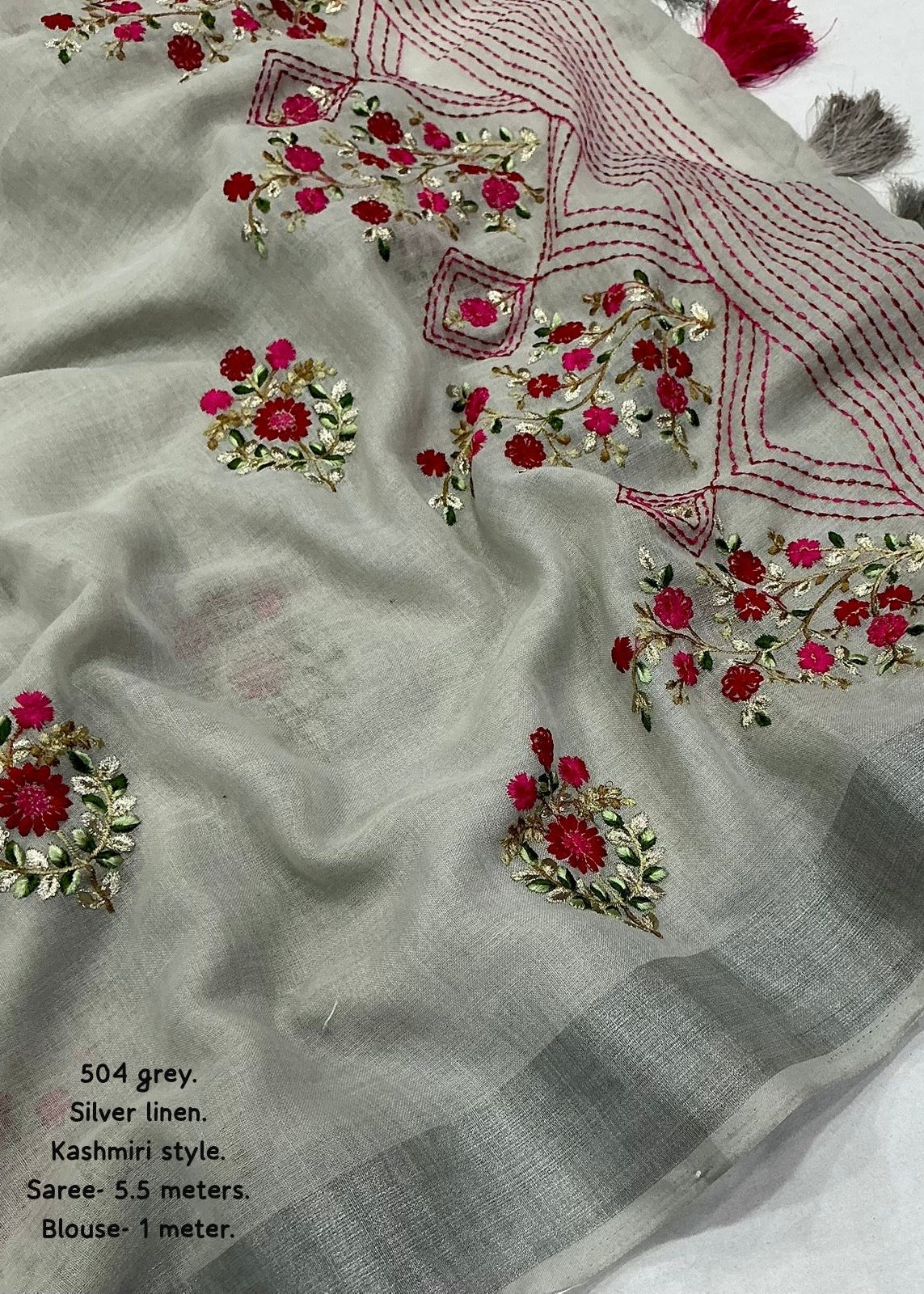 Kashmiri style linen embroidery saree.