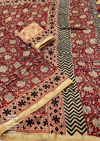 Pure chanderi hand block ajrakh saree.