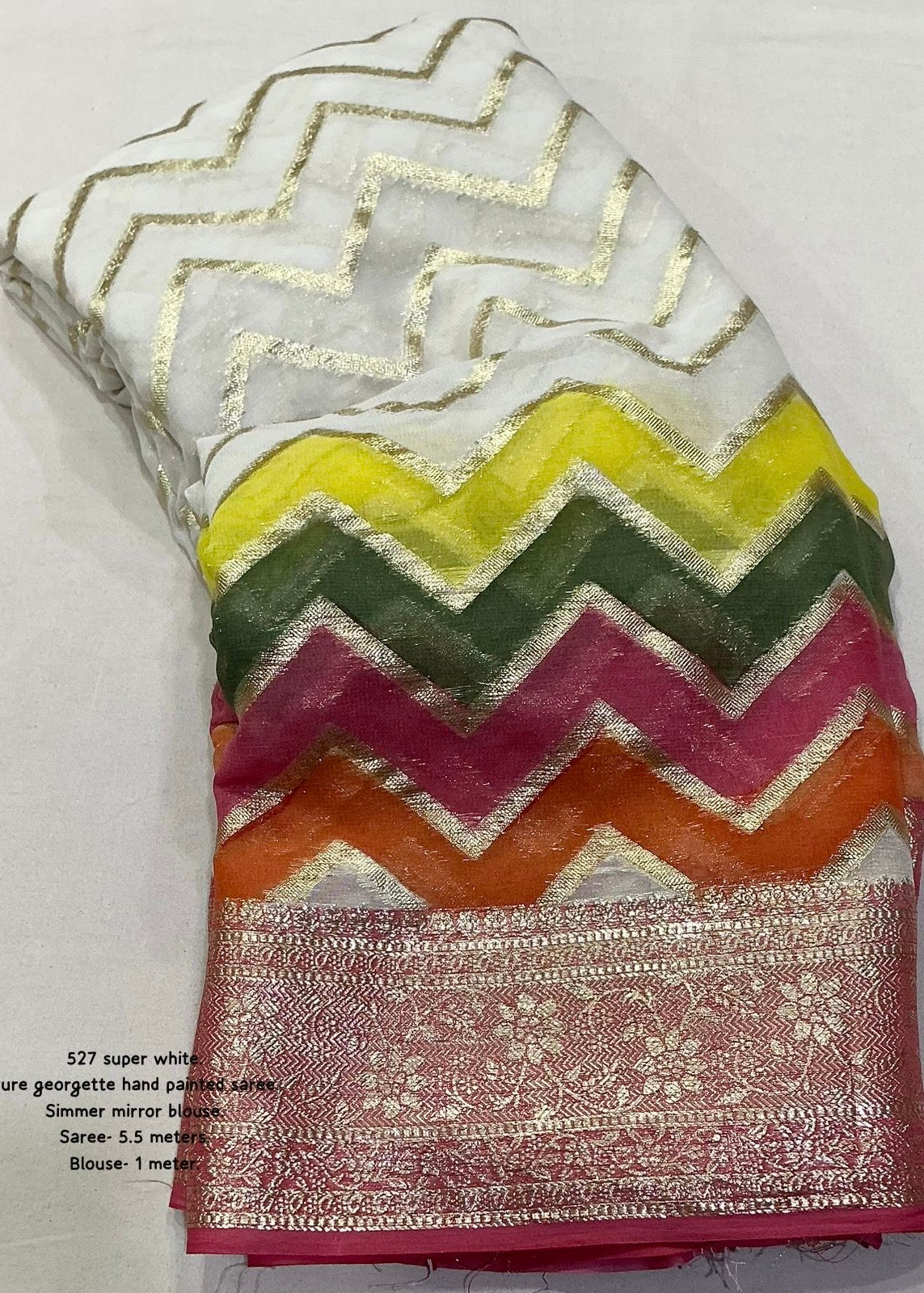 Pure georgette hand painted saree.
