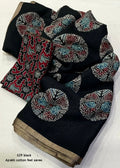 Black poly ajrakh cotton saree.