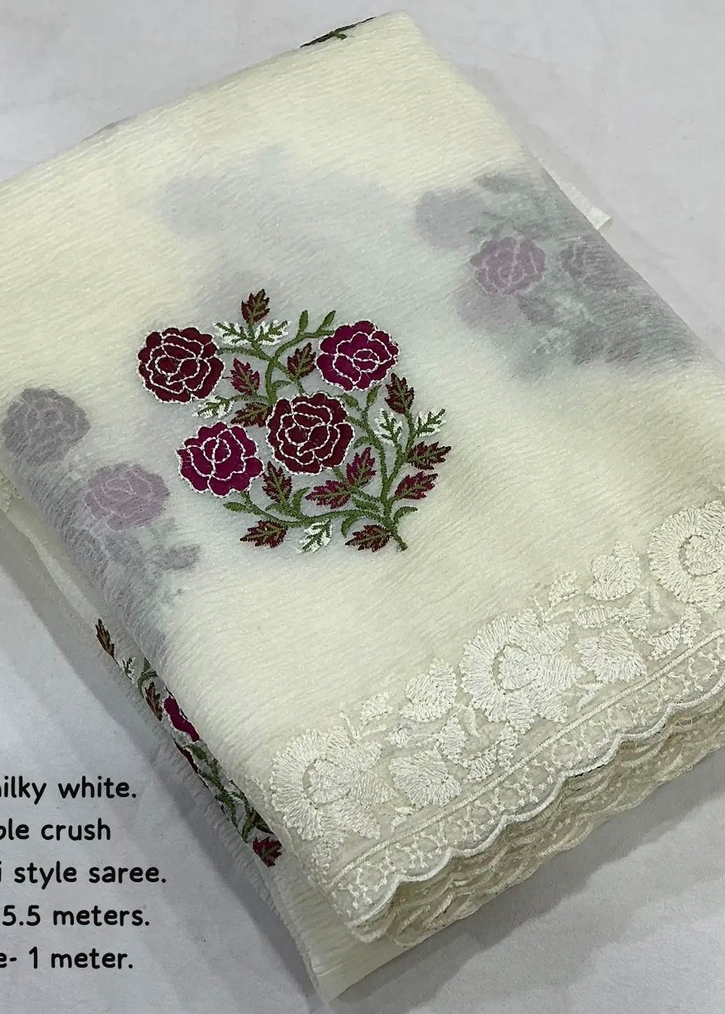 Lucknowi style embroidery saree.