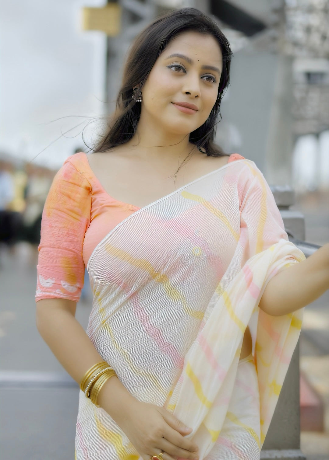 Pure chiffon hand painted saree.