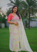 Pure chiffon hand painted saree.