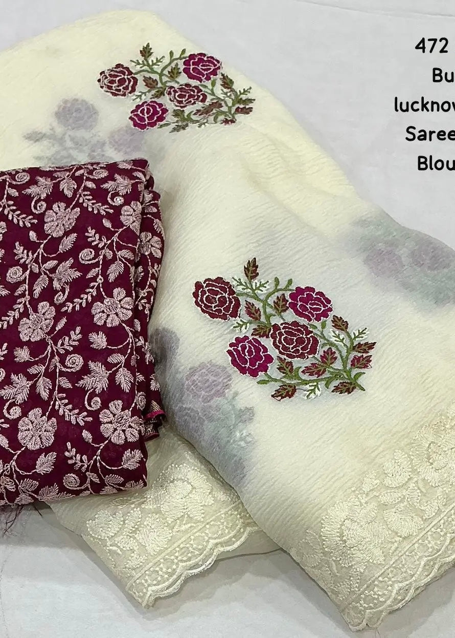 Lucknowi style embroidery saree.