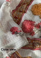 Linen chex floral saree.