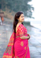 Pure ajrakh hand work saree.