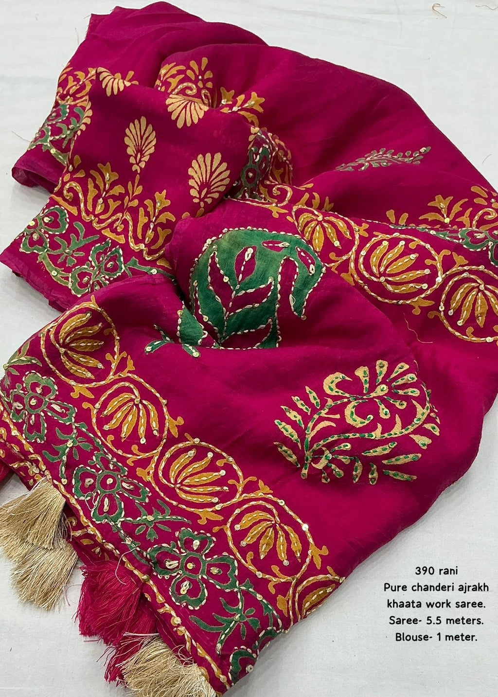 Pure ajrakh hand work saree.