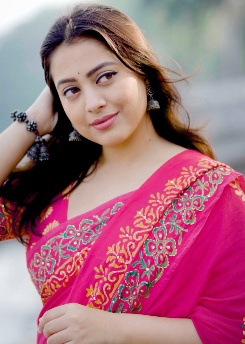 Pure ajrakh hand work saree.