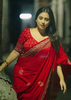 Pure ajrakh hand work saree.