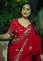 Pure ajrakh hand work saree.