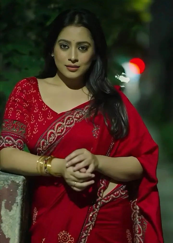 Pure ajrakh hand work saree.
