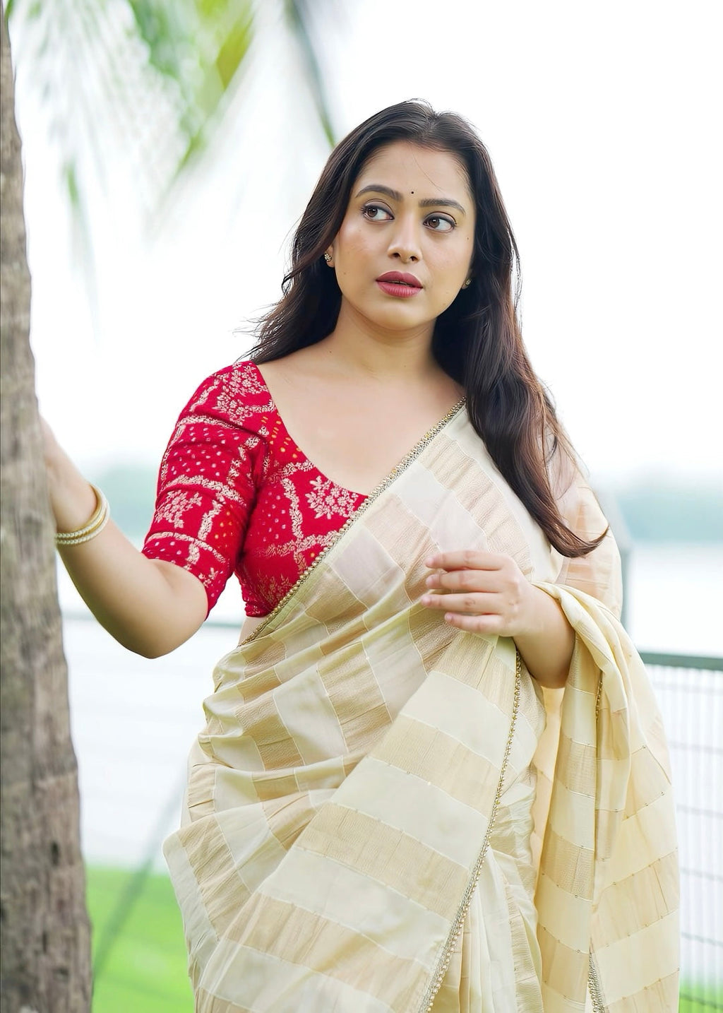 Pure chanderi ivory saree.