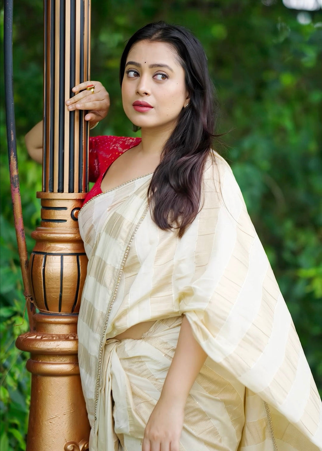 Pure chanderi ivory saree.