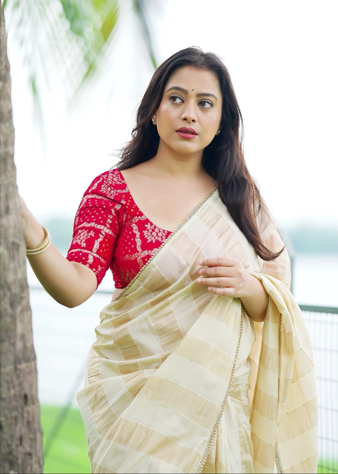 Pure chanderi ivory saree.