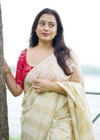 Pure chanderi ivory saree.