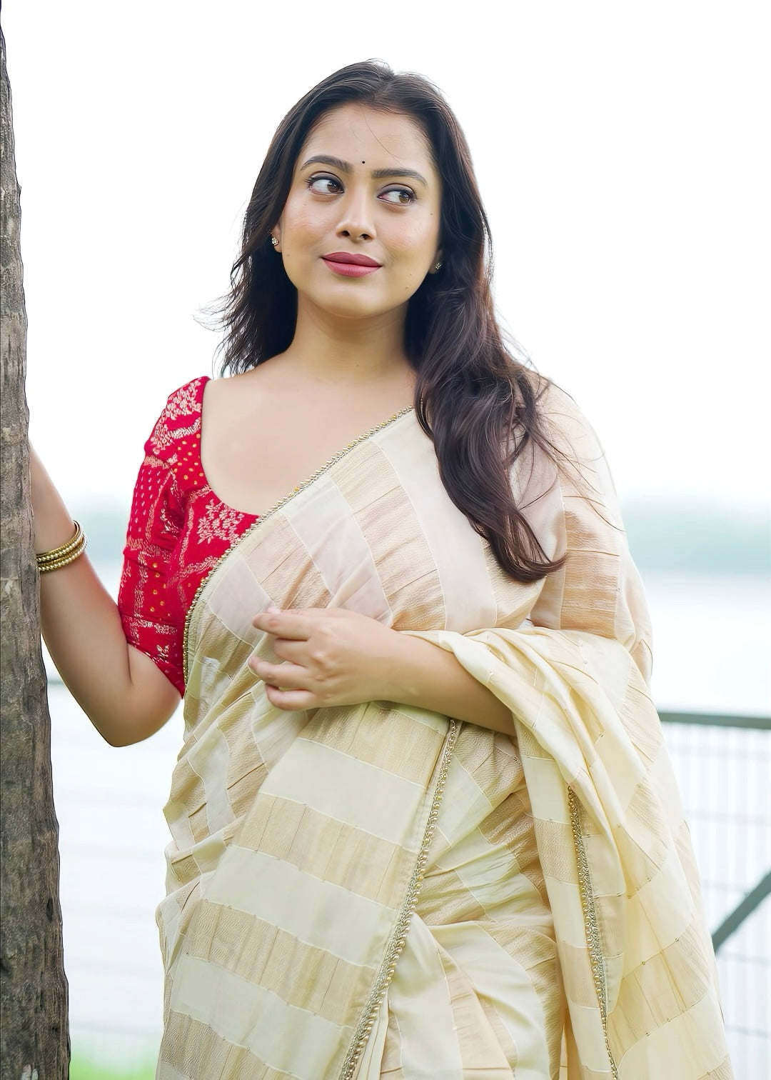 Pure chanderi ivory saree.