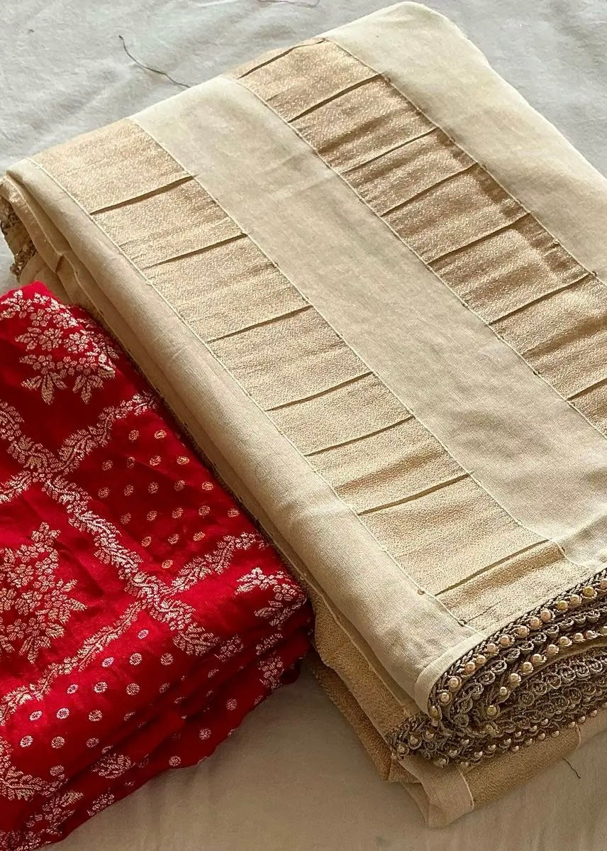 Pure chanderi ivory saree.